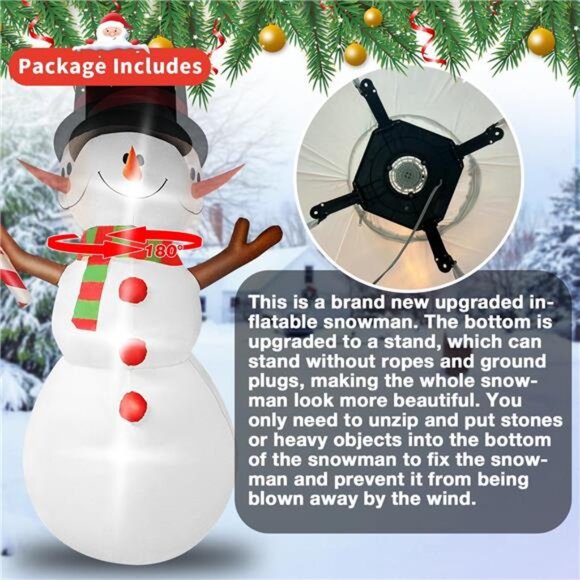 10FT Giant Animated Christmas Inflatable Snowman with Shaking Head - Picture 6 of 7